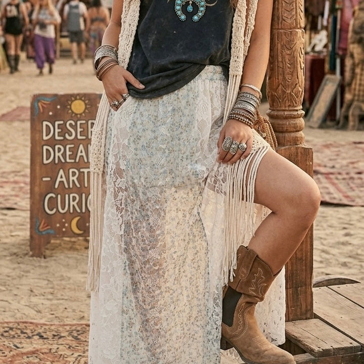 Ellie Two-Tone Floral Lace Skirt