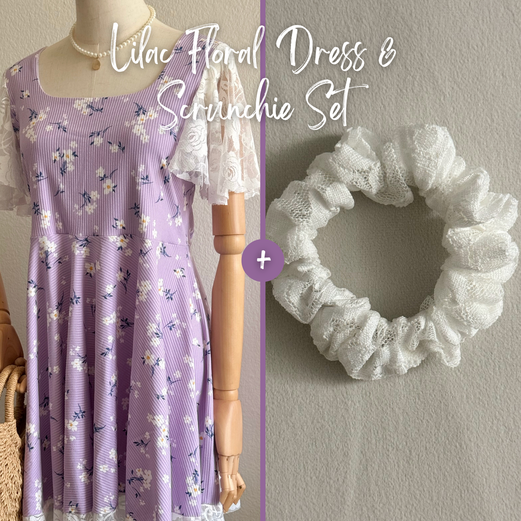 Lilac Floral Lace Dress & Scrunchie Set