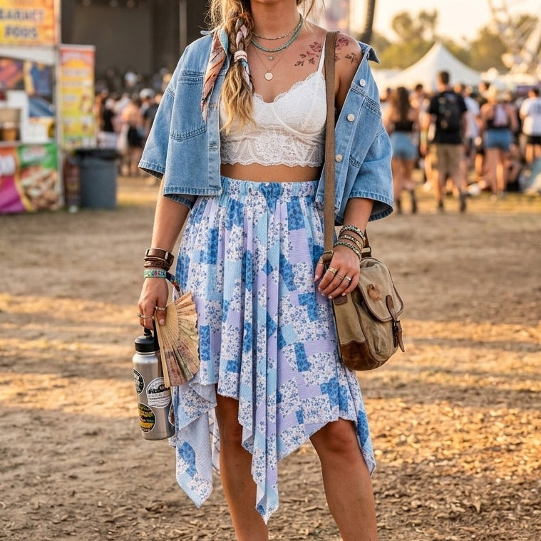 Leilani Blue Patchwork Skirt