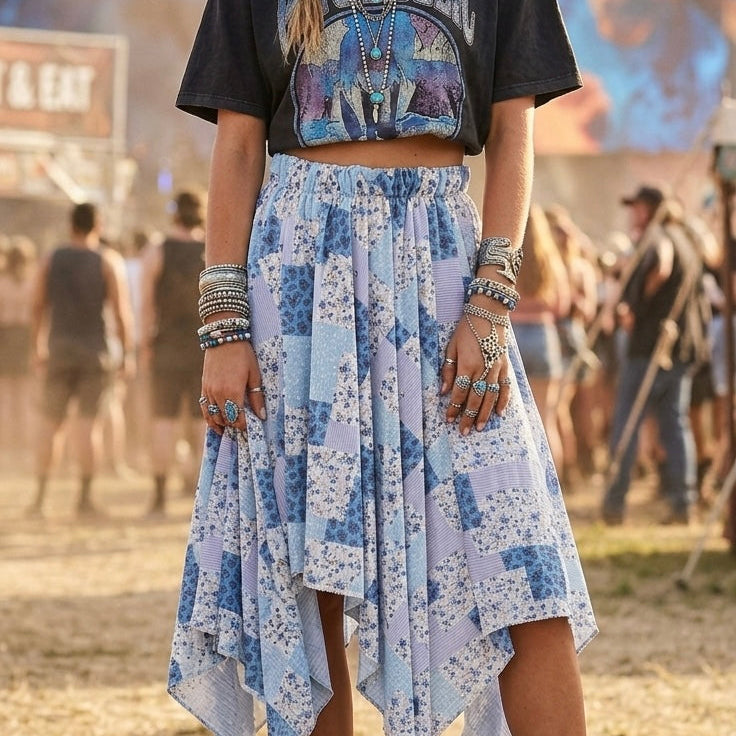 Leilani Blue Patchwork Skirt