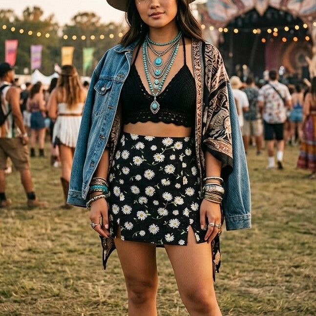 Millie Floral Eyelet Slit Skirt