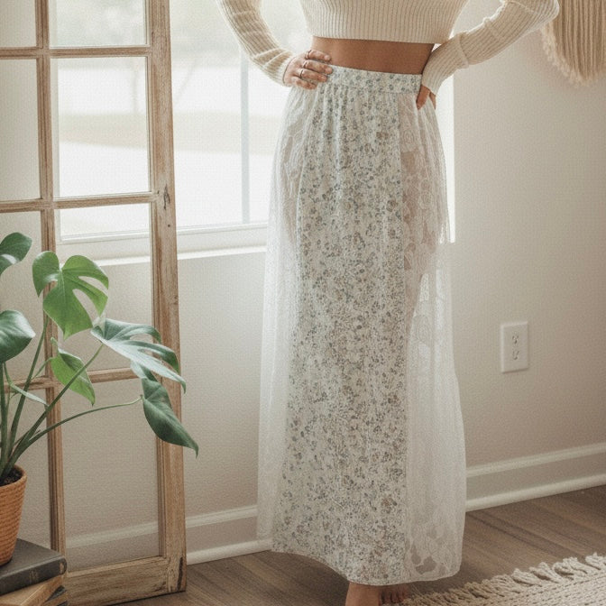 Ellie Two-Tone Floral Lace Skirt