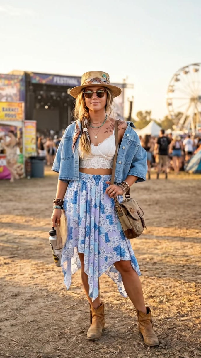 Leilani Blue Patchwork Skirt